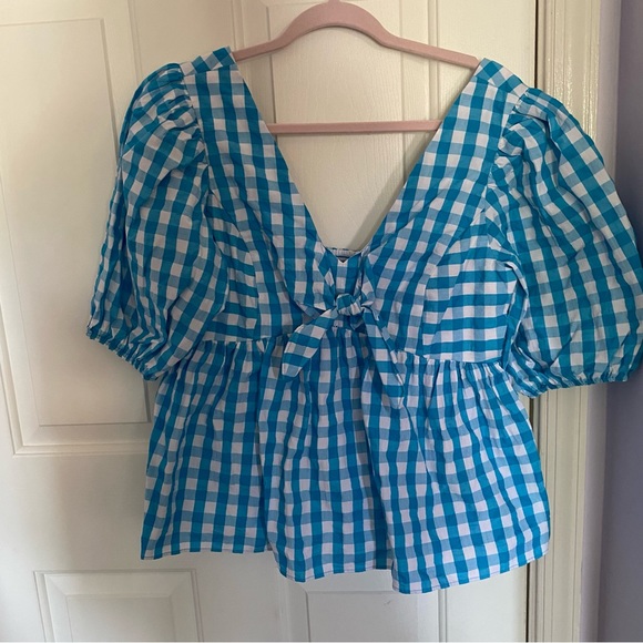 Lilly Pulitzer Tops - Lilly Pulitzer NWT Blue Gingham Saraphina Top Sz 8